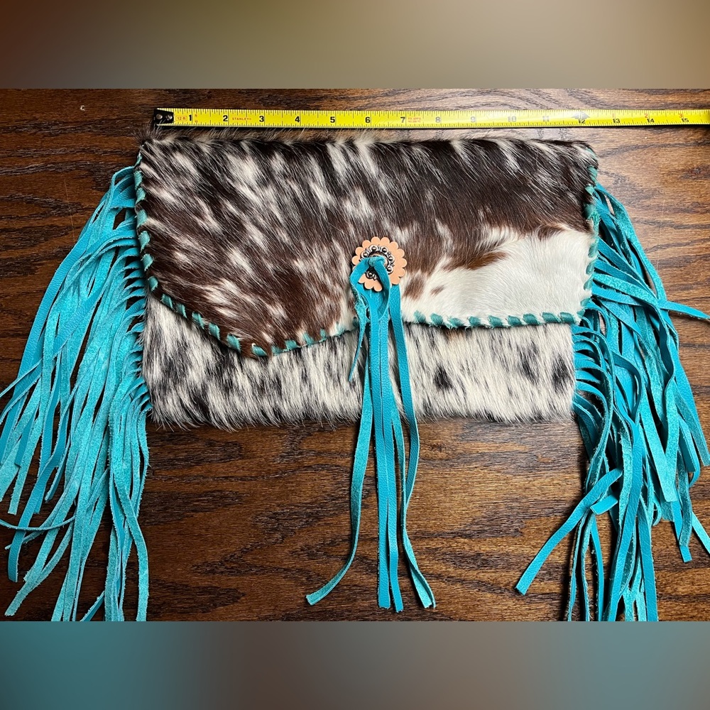 Handmade Western Purse, Cowhide and Fringe Western - Clutch Handbag